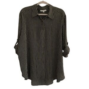 Jane & Delancey Women's Tunic‎ Top 2X Striped Button Up Collared Shirt Roll Tab